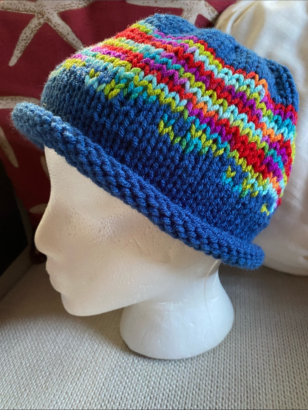 Blue Wave Hand-Knit Beanie Hat - one size fits all